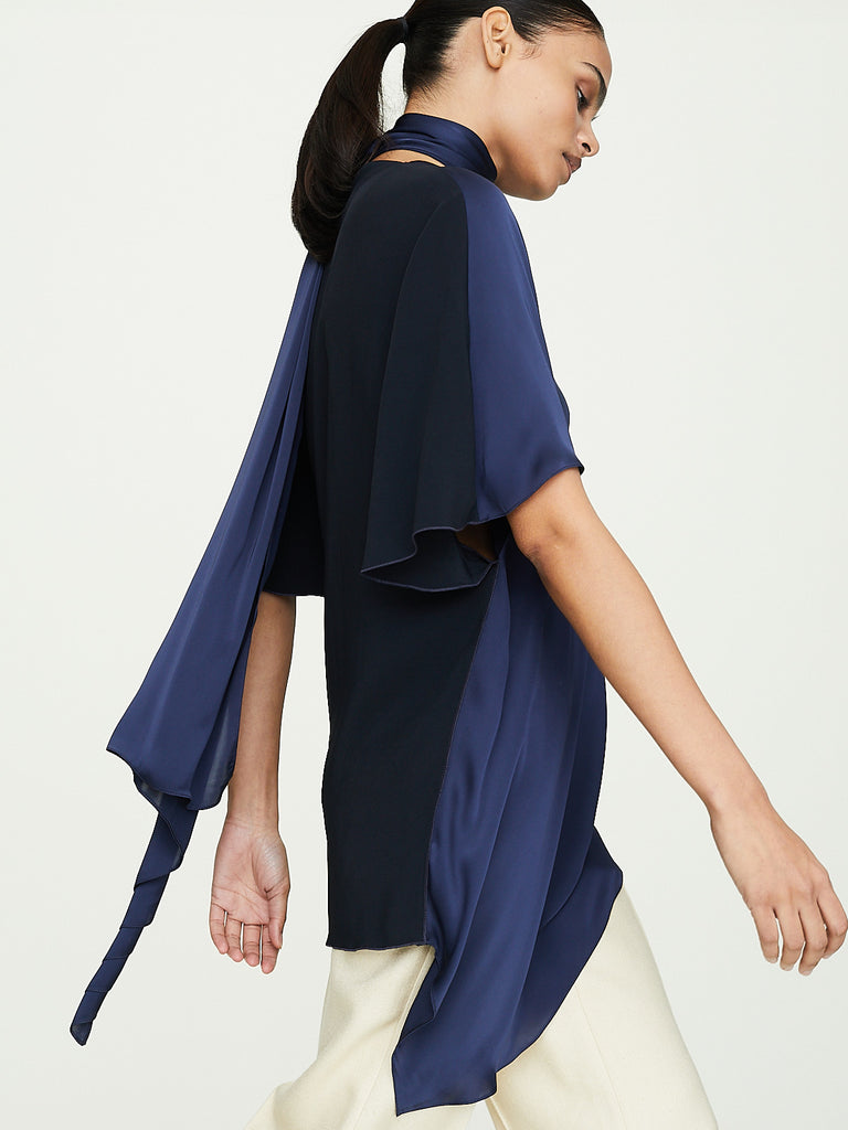 Rabih Kayrouz Charmeuse Woven Top in Navy