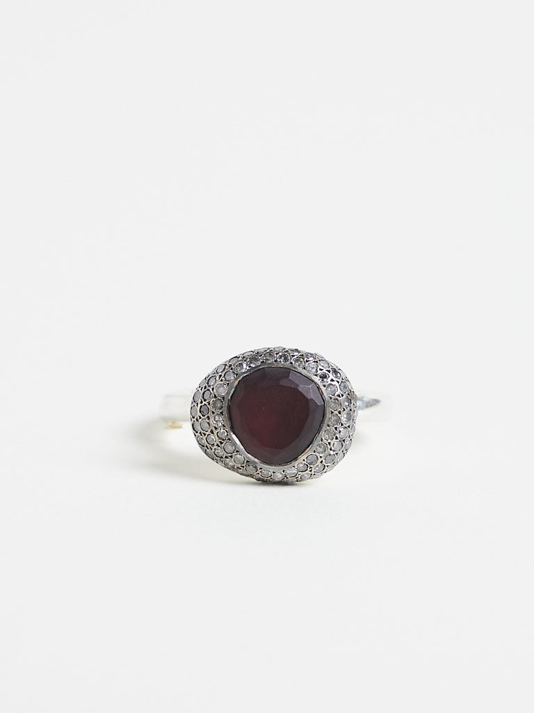 Rosa Maria Carrie Ring with Icy Grey Diamonds & Garnet in Sterling Silver