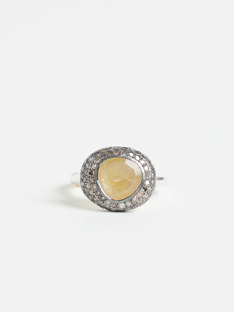 Rosa Maria Carrie Ring with Cognac Diamonds & Golden Rutilated Quartz in Sterling Silver