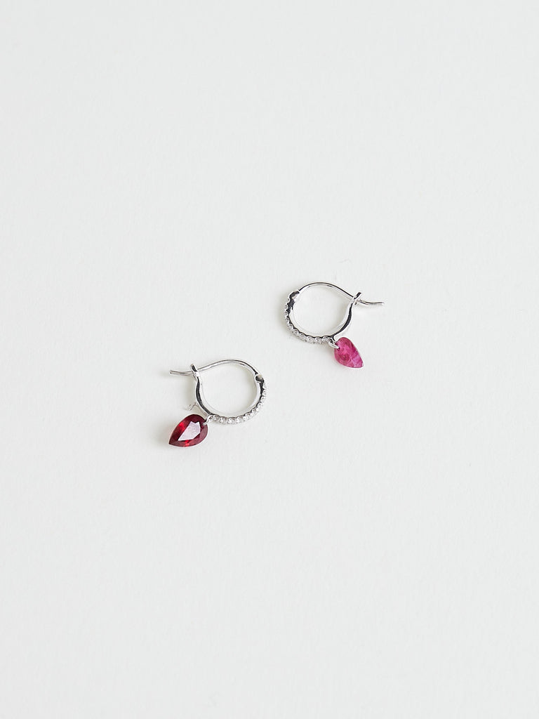 Raphaele Canot Set Free Tear Drop Earrings with Rubies and Diamonds on 18k White Gold