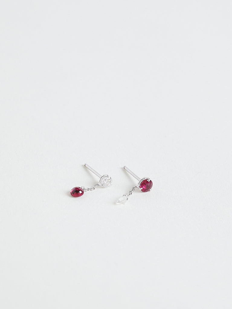 Raphaele Canot Set Free Mismatch Earrings with Rubies and Diamonds on 18k White Gold