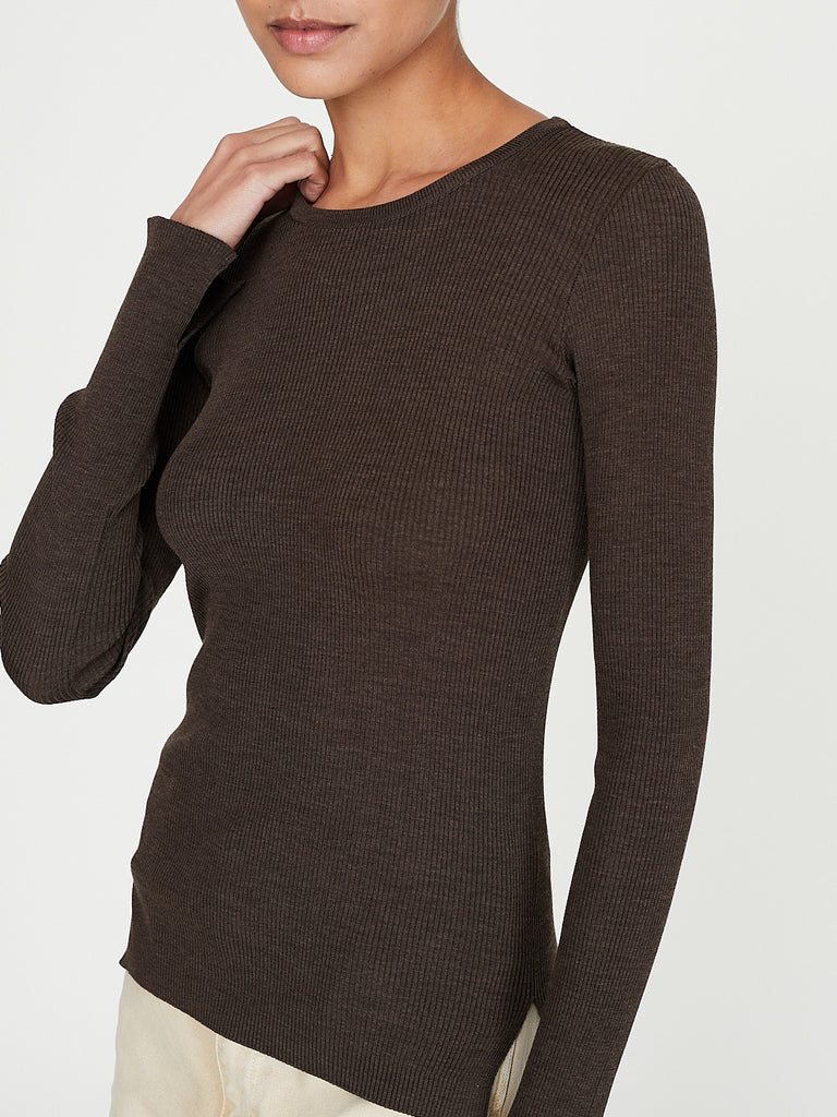 Auralee - Super Fine Wool High Gauge Rib Knit P/O in Top Brown