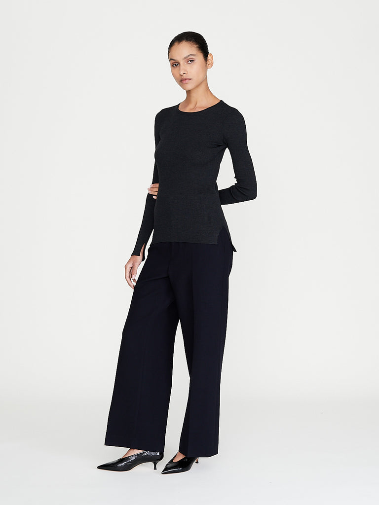 Auralee - Super Fine Wool High Gauge Rib Knit P/O in Top Charcoal