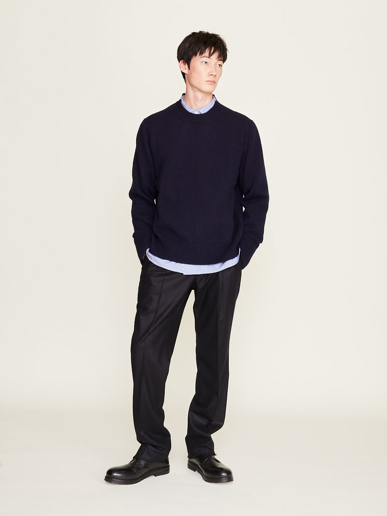 Salon C. Lundman - Double Pleat Flannel Trousers in Navy