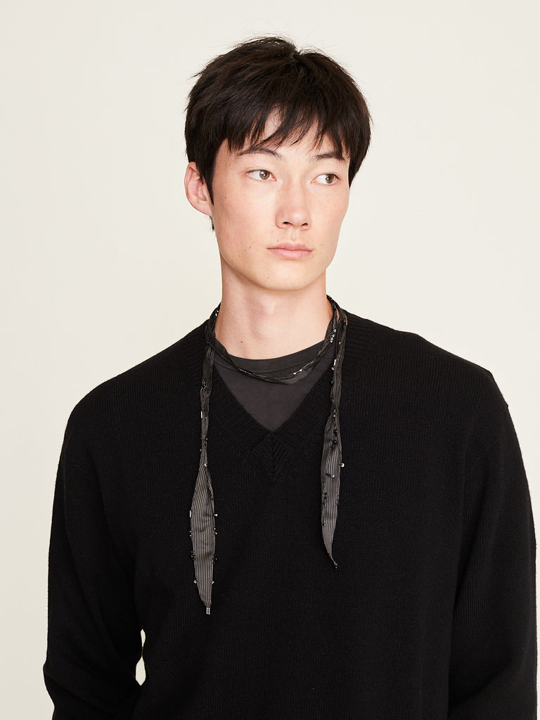 Salon C. Lundman - Embroidered Necklace in Black Fine Stripe