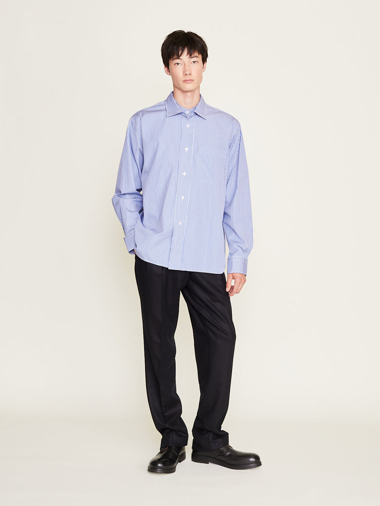 Salon C. Lundman - Double Collar Pocket Shirt in Blue Bold Stripe