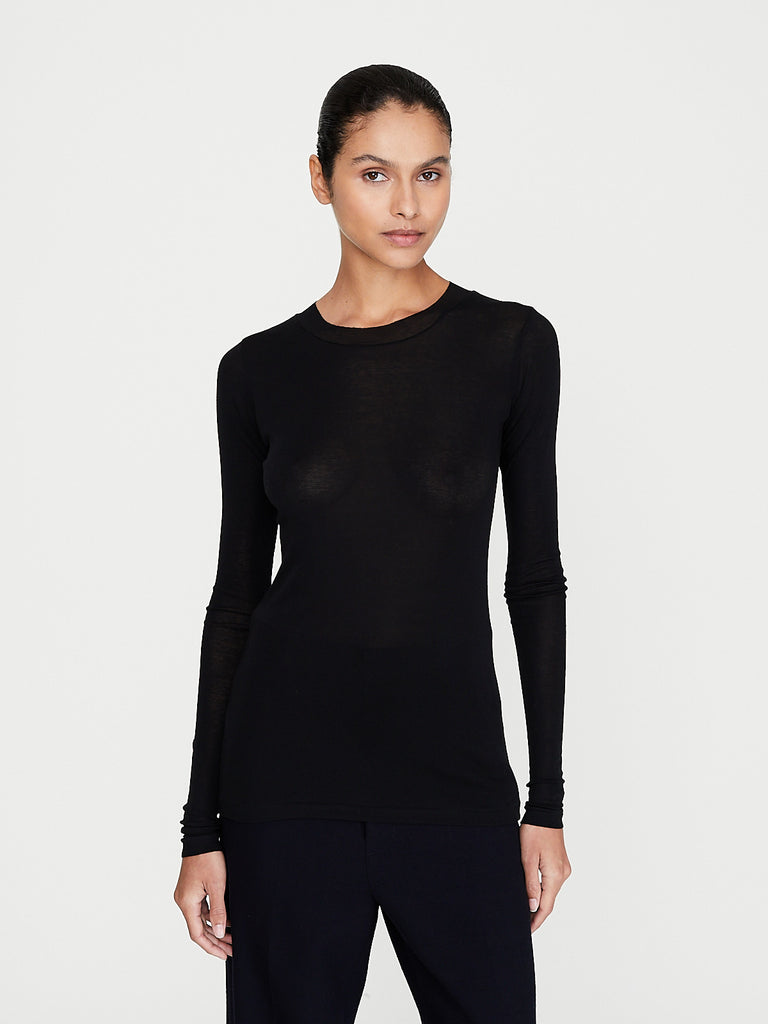 Auralee - Super High Gauge Sheer Rib L/S Tee in Black