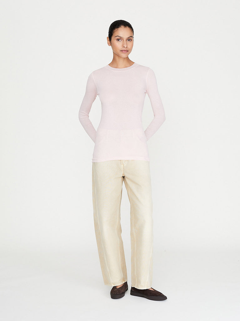 Auralee - Super High Gauge Sheer Rib L/S Tee in Light Pink