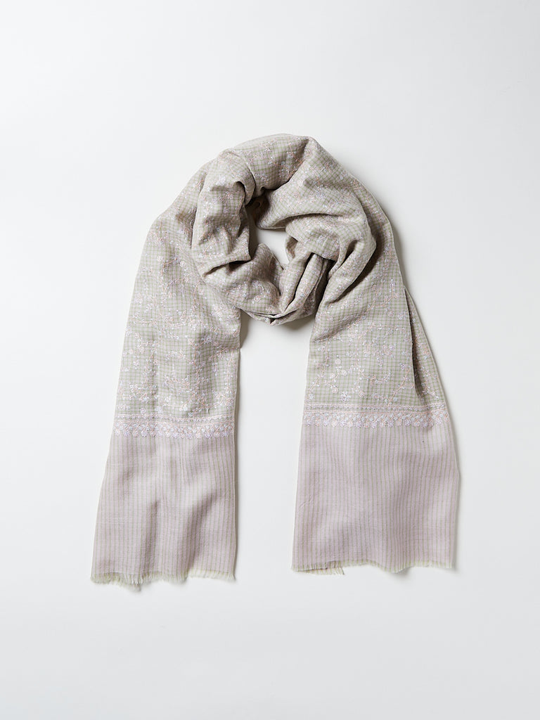 Yaser Shaw - Embroidered Pashmina Shawl in Powdery