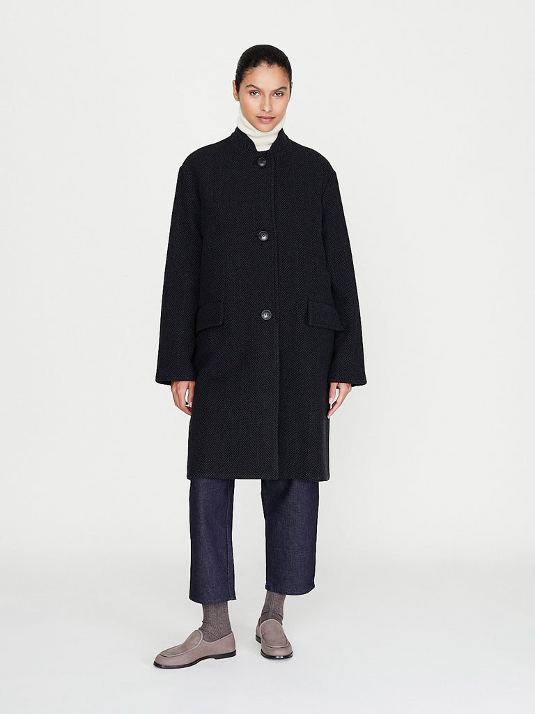 Dusan - Mandarin Collar Car Coat in Herringbone