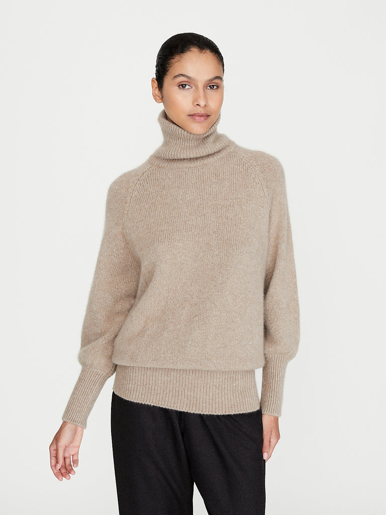 Dusan - Wide Band Sleeve T-Neck Raglan Sweater in Desert