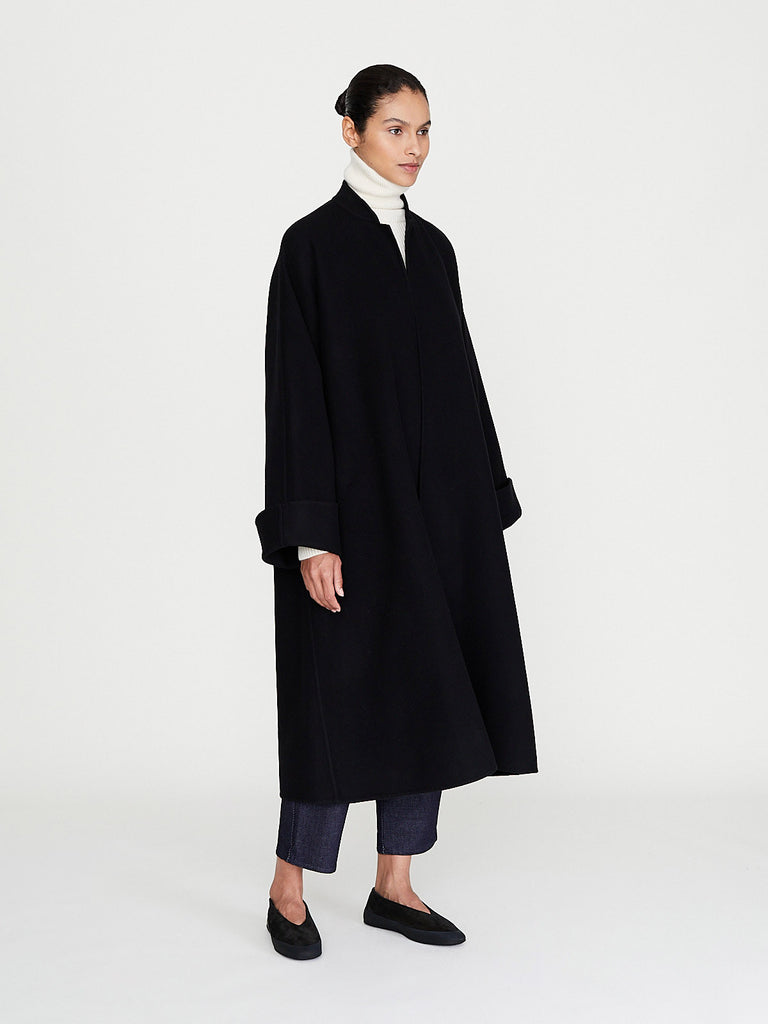 Dusan - Panno Wool Long Kimono Coat in Black