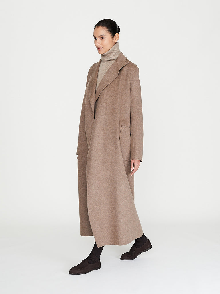 Dusan - Double Face Cashmere Long Coat with Patch Pocket in Driftwood