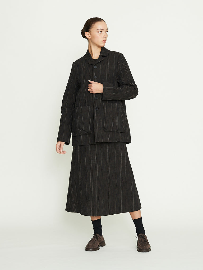 Toogood The Scout Skirt in Crumpled Stripe Walnut