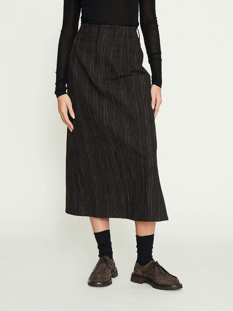 Toogood The Scout Skirt in Crumpled Stripe Walnut