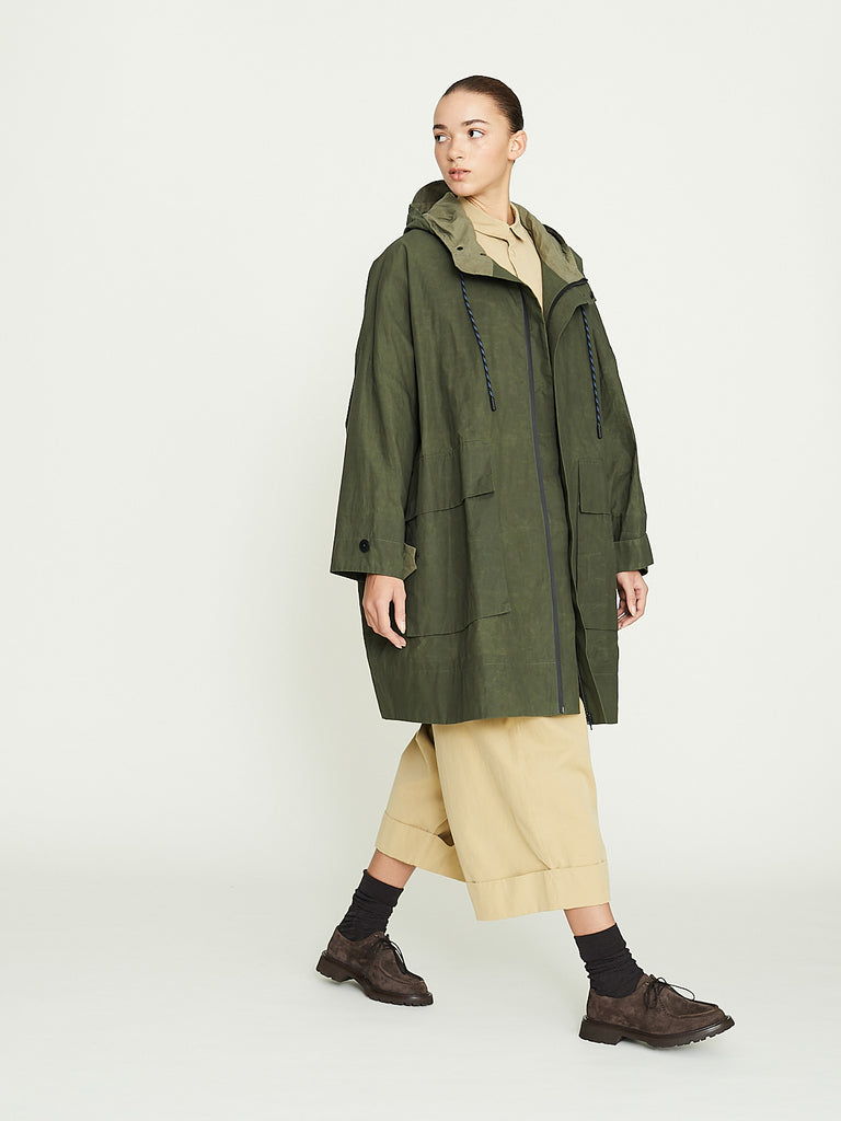 Toogood The Wayfinder Coat in Wax Cotton Moss