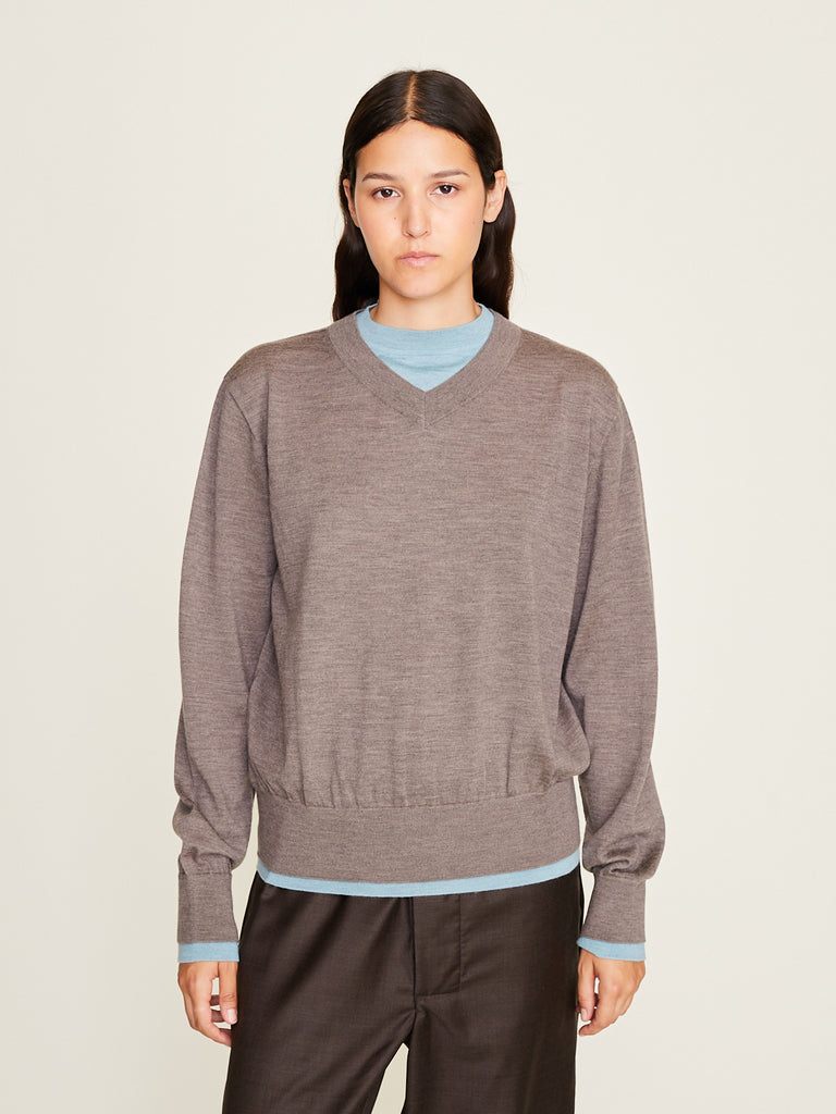 Townwear - Unisex Relaxed Layered Sweater in Brown/Turquoise