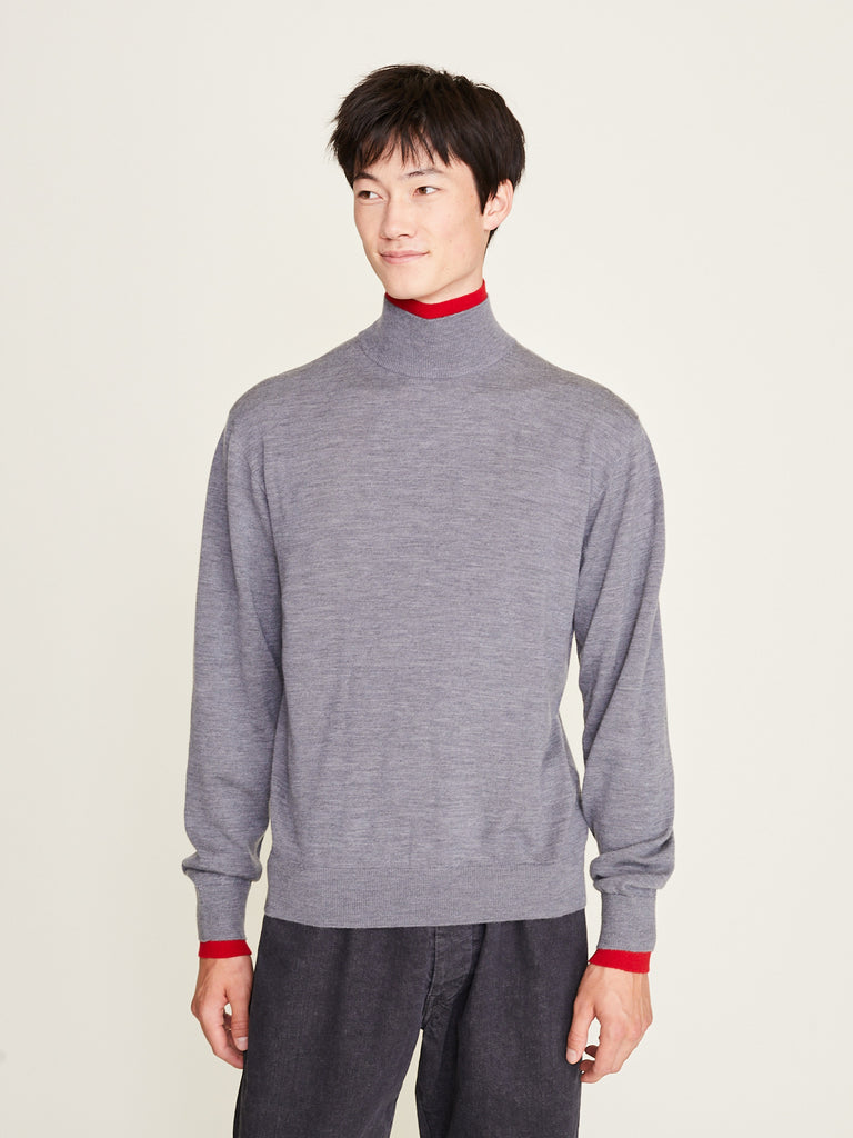 Townwear - Unisex Relaxed Layered High-Neck Sweater in Grey/Red