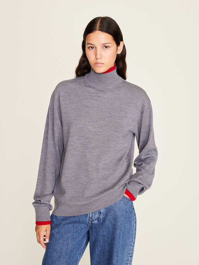 Townwear - Unisex Relaxed Layered High-Neck Sweater in Grey/Red