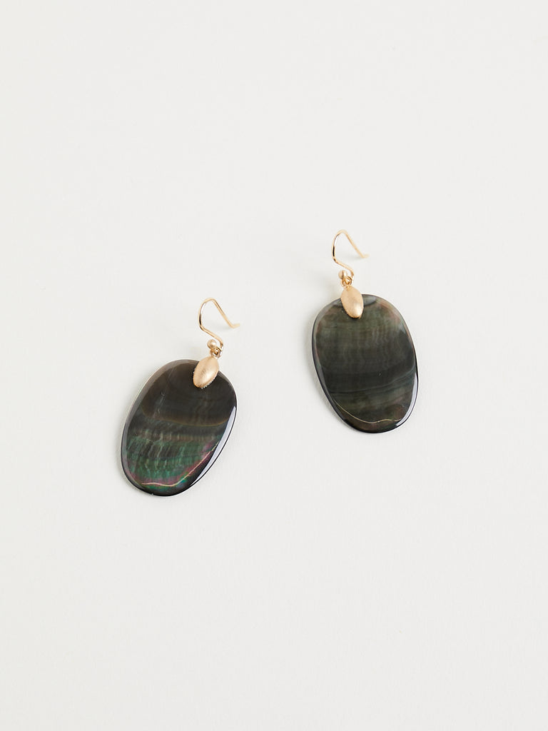 Ted Muehling Large Chip Earrings in Black Mother of Pearl with 10k Yellow Gold Top