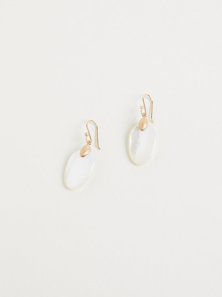 Ted Muehling Small Chip Earrings in 14k Yellow Gold with White Mother of Pearl