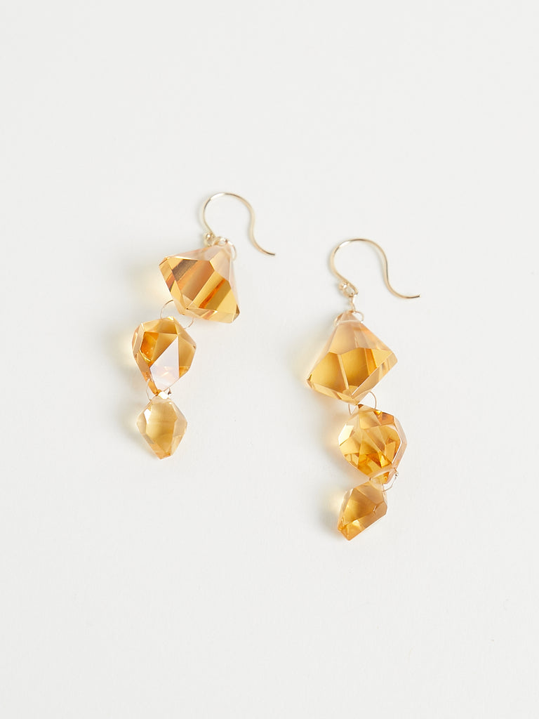 Ten Thousand Things Triple Drop Faceted Cut Citrine Earrings on 18k Yellow Gold