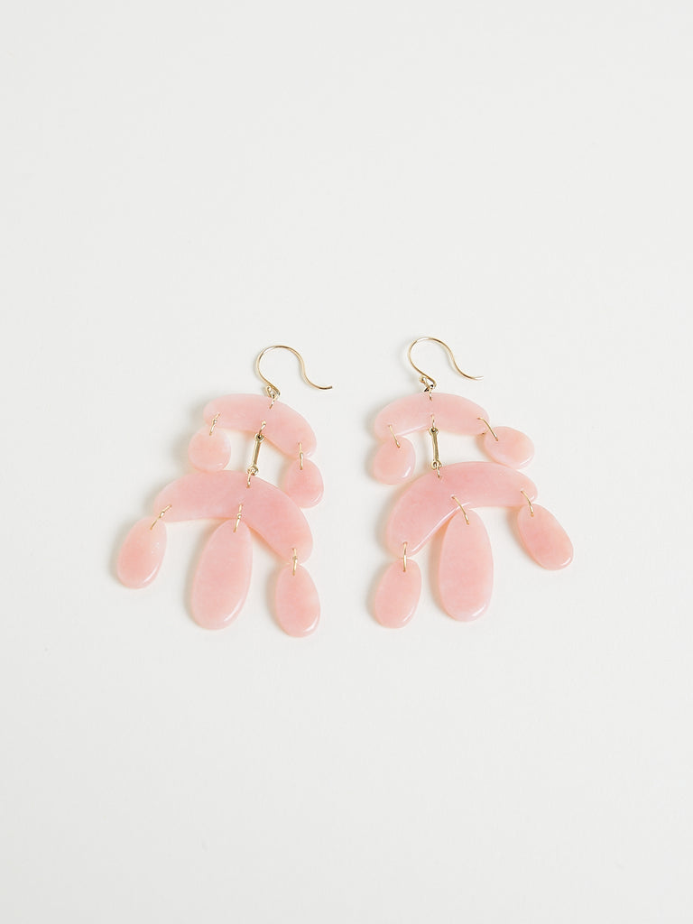 Ten Thousand Things Mini Chandelier Cut Stone Pink Opal Earrings on 18k Yellow Gold