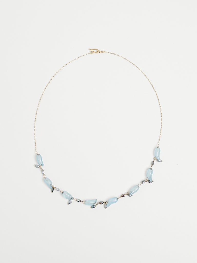 Ten Thousand Things Aquamarine Bean and Tahitian Tulip Necklace on 18k Yellow Gold