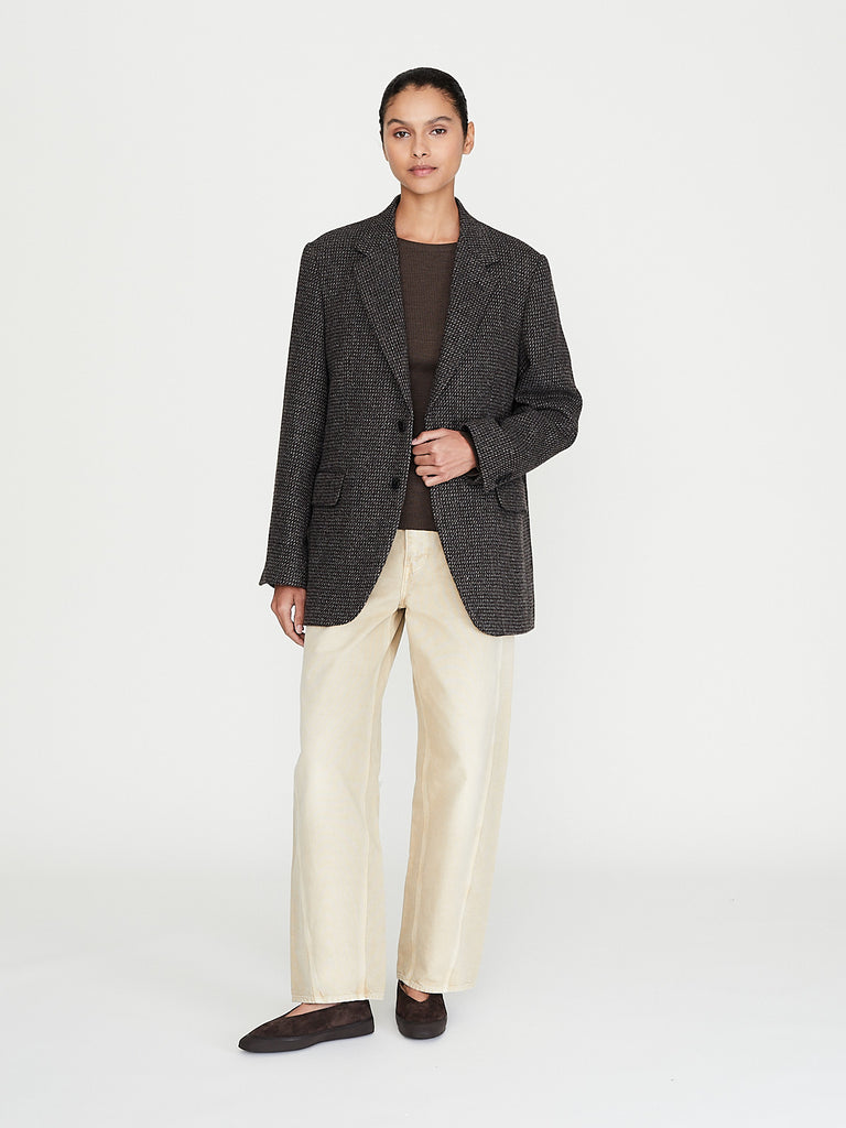 Auralee - Alpaca Wool Silk Tweed Over Jacket in Gray Brown Hairline