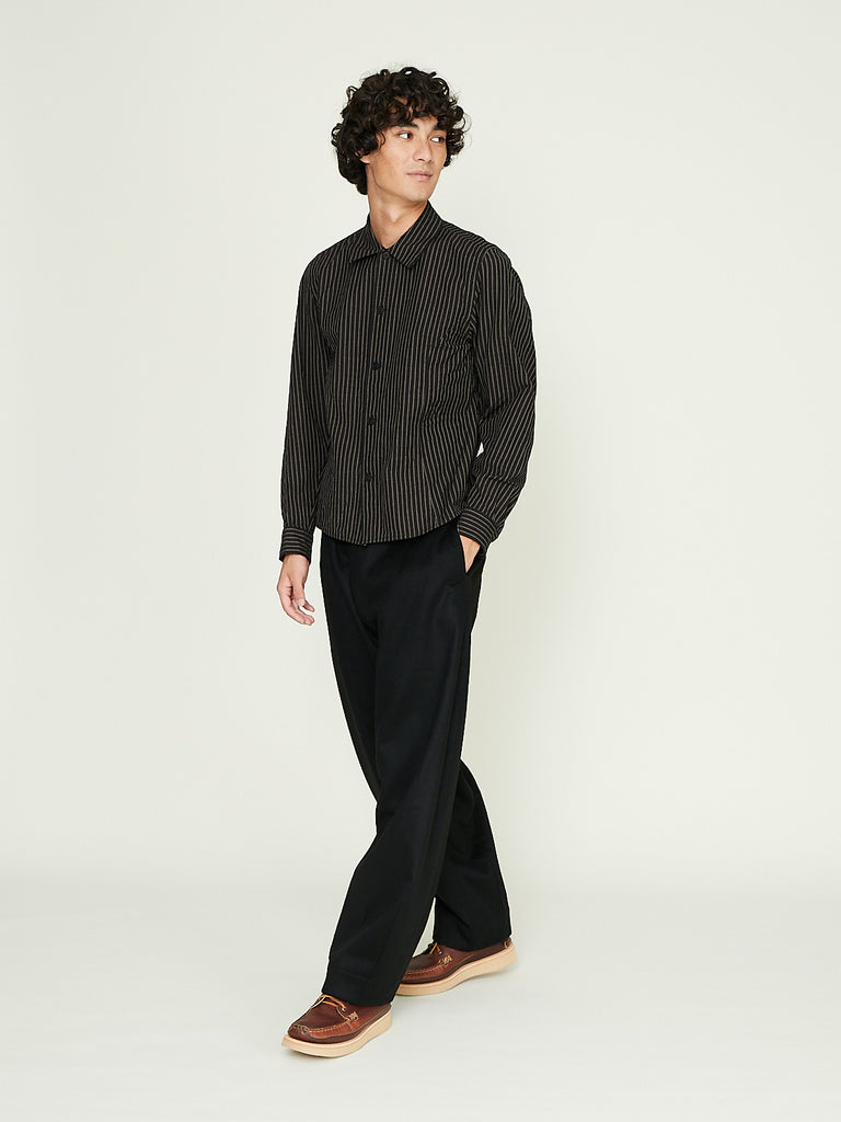 Unkruid - Corset Shirt in Black Brown Fine Striped Shirting
