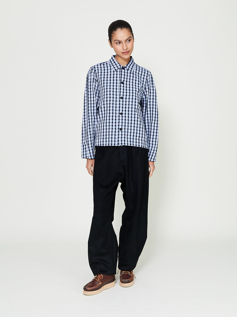 Unkruid - Smock Ceremony Shirt in Light Blue/Dark Navy Dobby Check