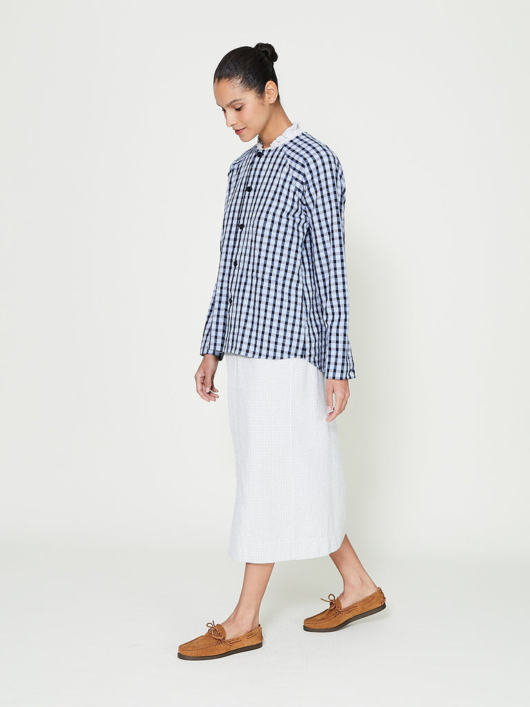 Unkruid - Writers Shirt in Light Blue/Dark Navy Dobby Check