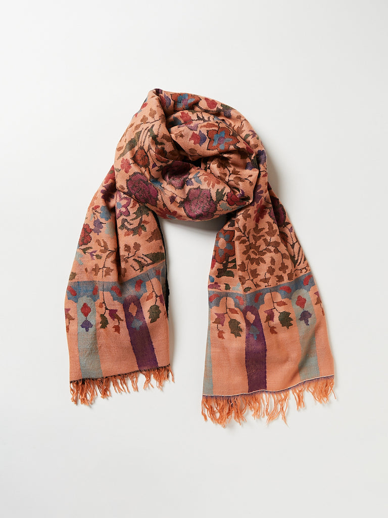 Yaser Shaw - Embroidered Pashmina Kani Shawl in Moroccan Peach, Blue and Purple