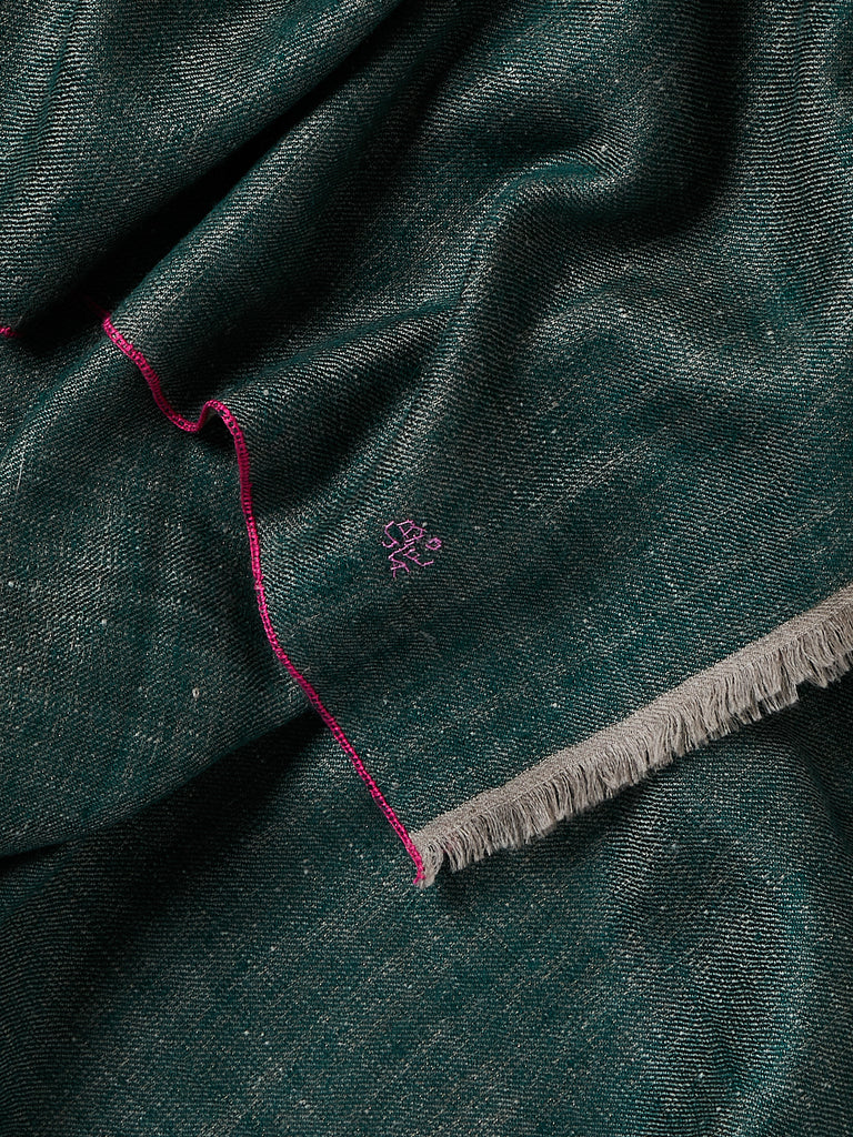 Yaser Shaw - Double Sided Pashmina Shawl in Teal/Natural with Zari (Gold Thread)