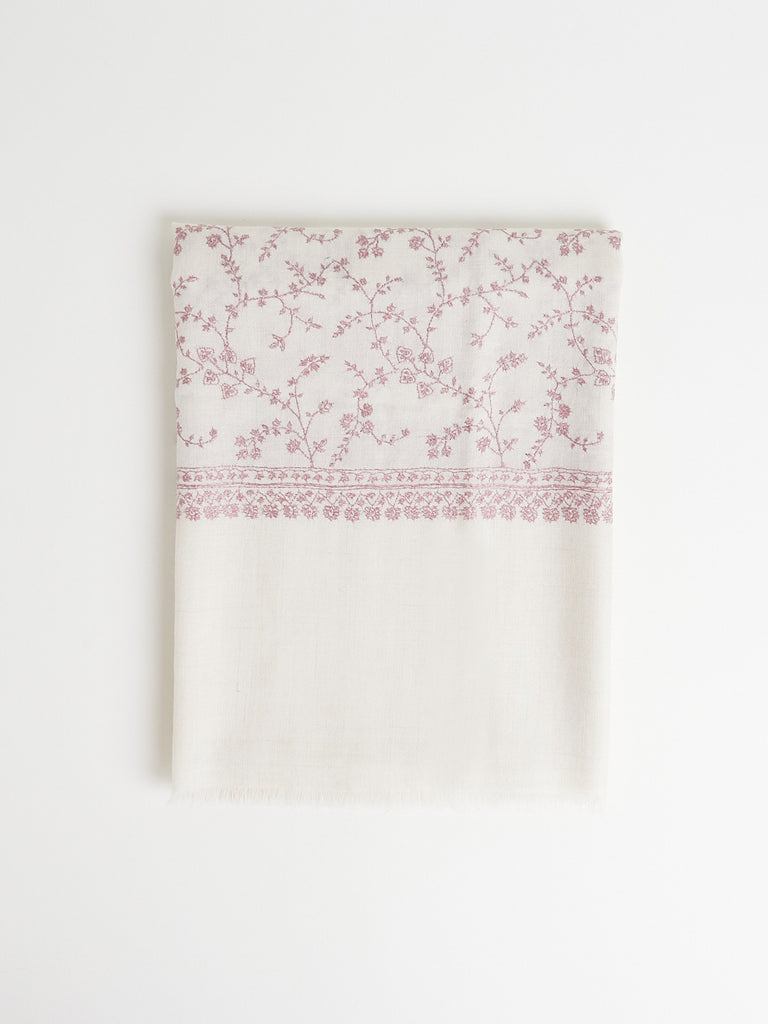 Yaser Shaw - Embroidered Pashmina Shawl in Cream with Lilac Embroideries