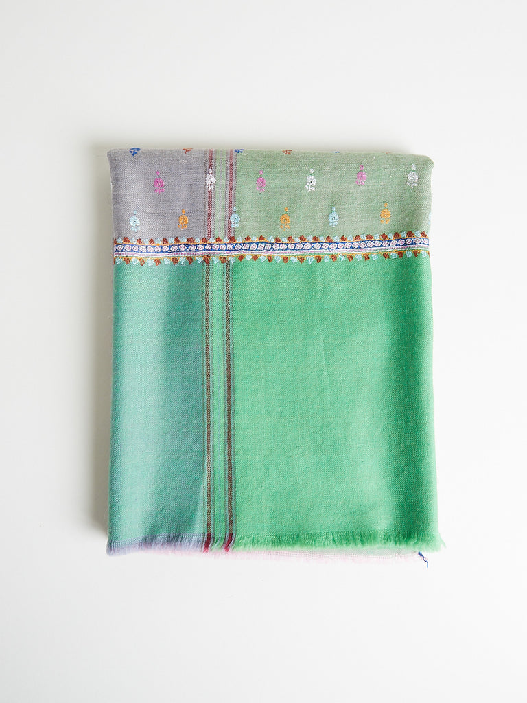 Yaser Shaw Embroidered Pashmina Shawl in Pink, Green and Grey Colour Blocks