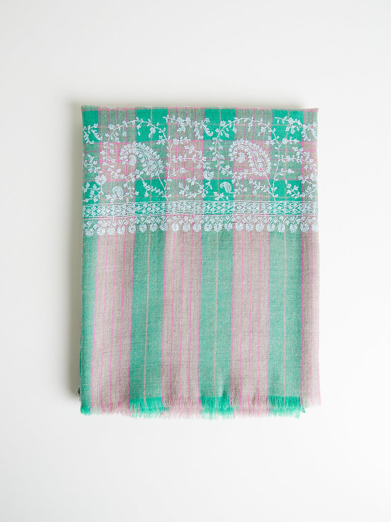 Yaser Shaw Embroidered Pashmina Shawl in Apple, Rose and Fuchsia