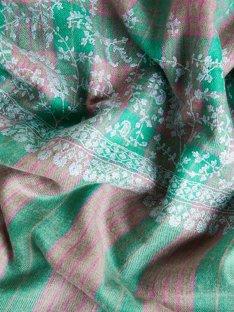 Yaser Shaw Embroidered Pashmina Shawl in Apple, Rose and Fuchsia
