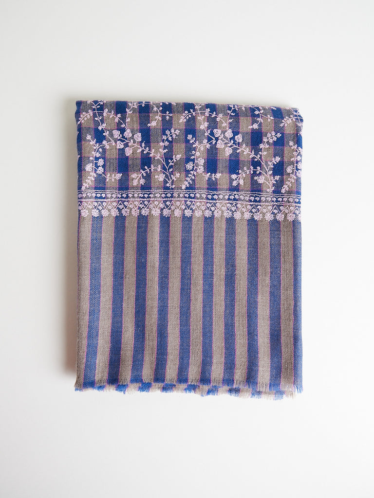 Yaser Shaw Embroidered Pashmina Shawl in Midnight Check with Light Pink