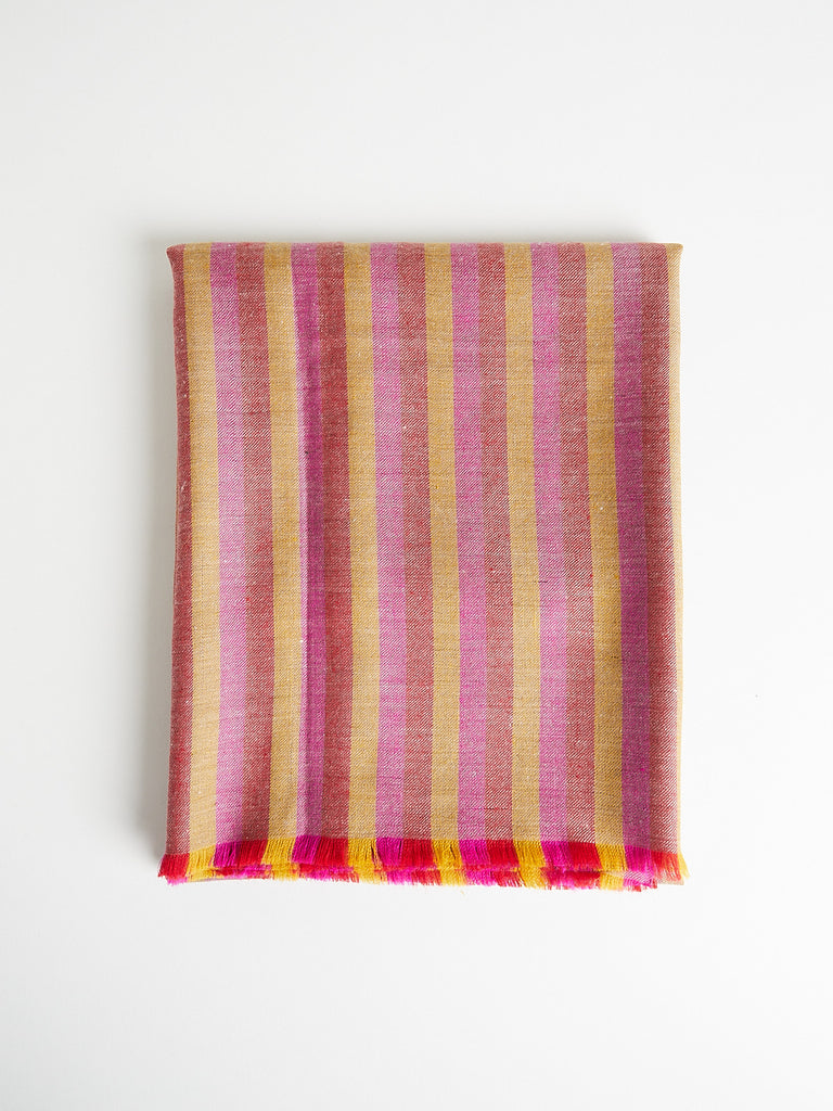 Yaser Shaw Pashmina Shawl in Red, Fuchsia and Mustard Stripes