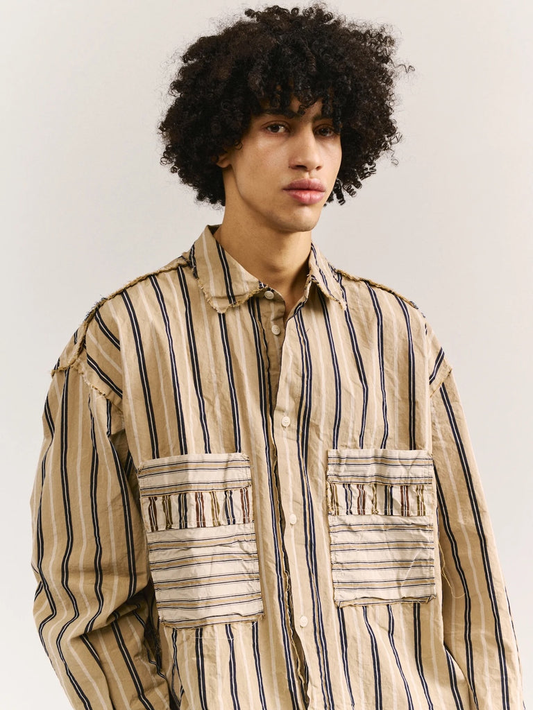 Hamnet Raw Edge Shirt Paper Cot Stripe in As Is No.2