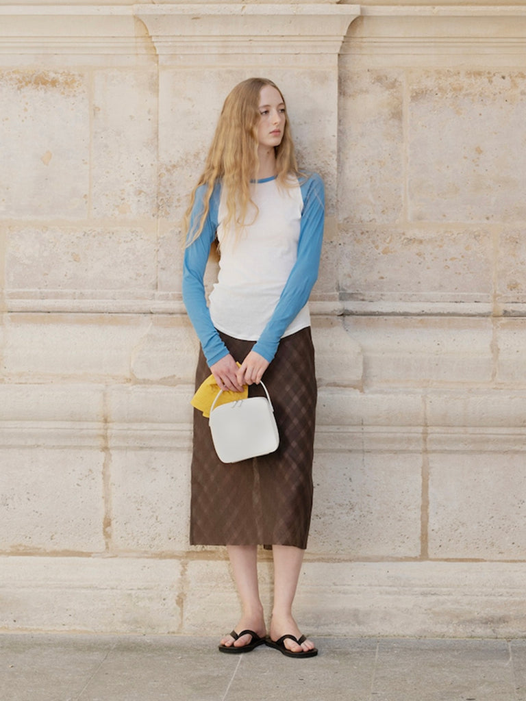 Auralee - Sheer Silk Cotton Cut Jacquard Pencil Skirt in Dark Brown