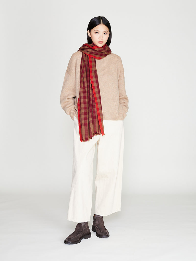 Arts & Science - Bicolorcheck Shawl M in Bordeaux