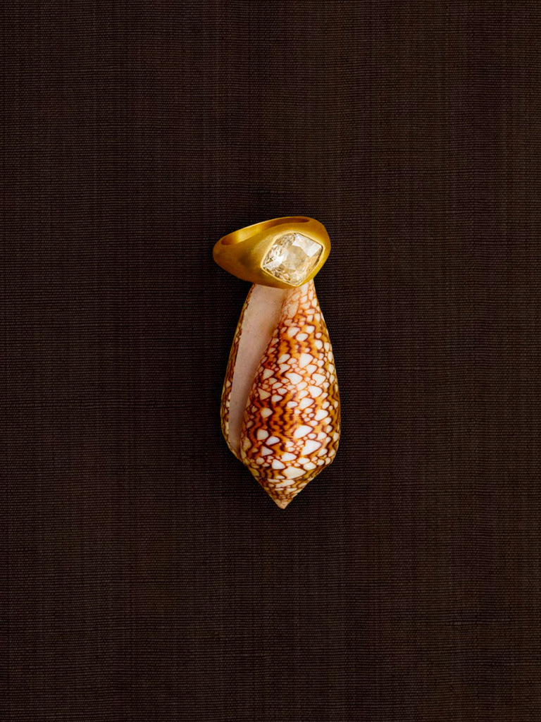 Darius - One of a Kind Gem Signet Ring with Antique Rose Cut Fairmined 1.5ct Diamond in 18k Yellow Gold