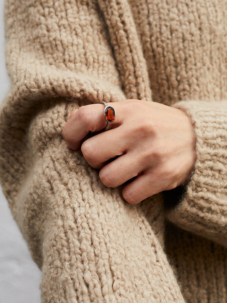 Disa Allsopp Silver Narrow Organic Ring with 3ct Deep Brown Madeira 