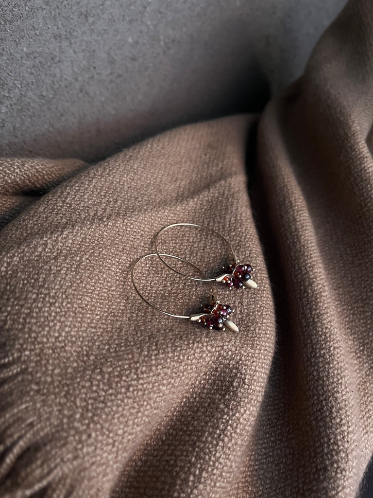 Ted Muehling - Small Hoop Clusters in 14k Yellow Gold with Garnet