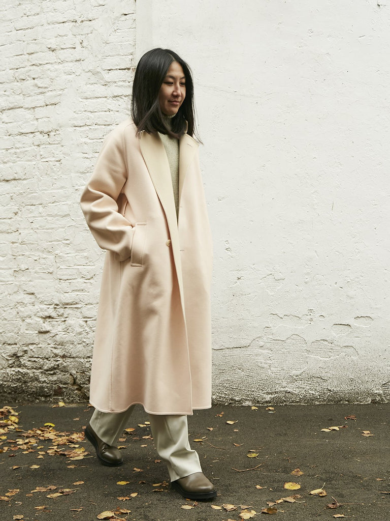 Auralee Super Soft Melton Long Coat in Light Pink/Beige