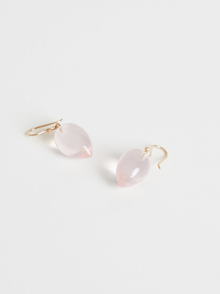 Ted Muehling Acorn Earrings in 14k Yellow Gold with Rose Quartz