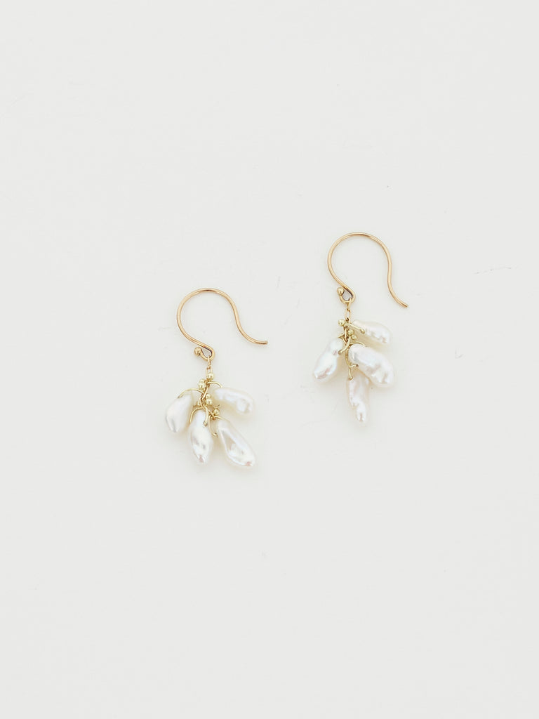 Ten Thousand Things Cream Colour Keshi Cluster Earrings on 18k Gold