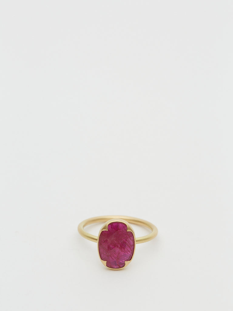 Gabriella Kiss 2.5ct Oval Rose Cut Ruby Ring in 18k Yellow Gold